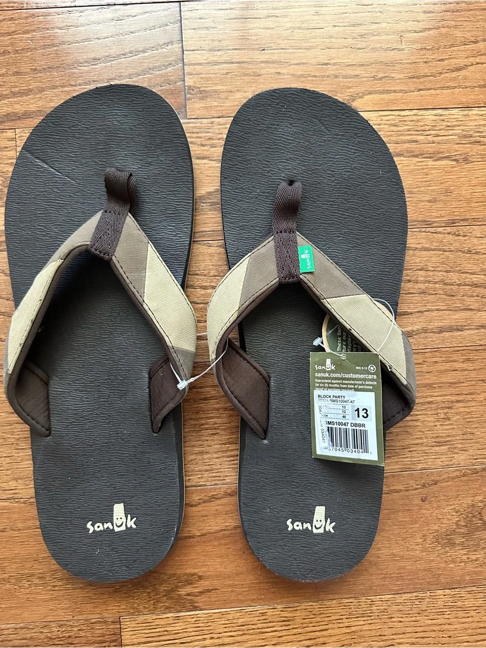 Sanuk Men’s Brown Tan Canvas Flip Flops Sandals Size 13 Thong Casual Beach